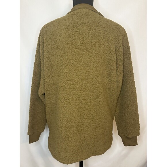 AERIE Oversized Dream Sherpa Quarter Zip Burnt Yellow Brown Sweater XS NWT - Picture 3 of 10